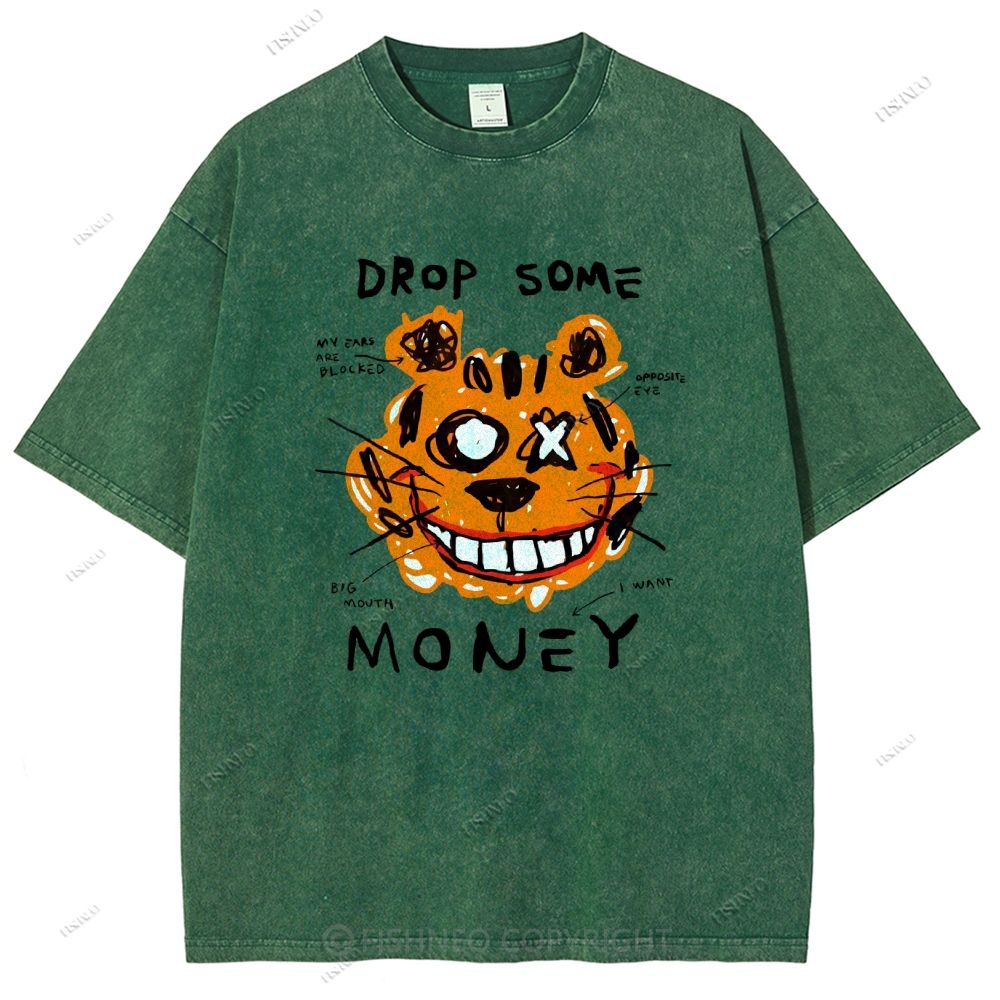 Unisex Tiger Graffiti Printed Washed Tee
