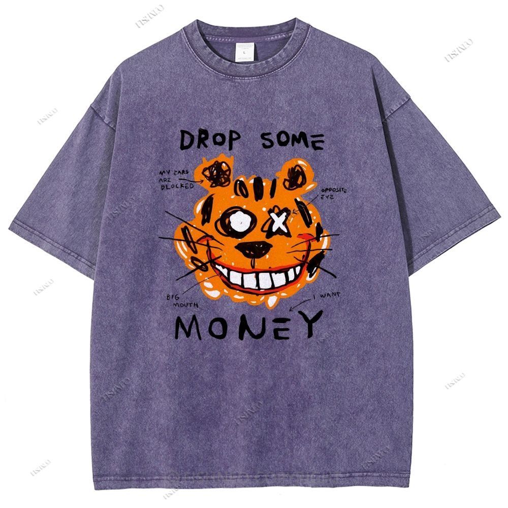 Unisex Tiger Graffiti Printed Washed Tee