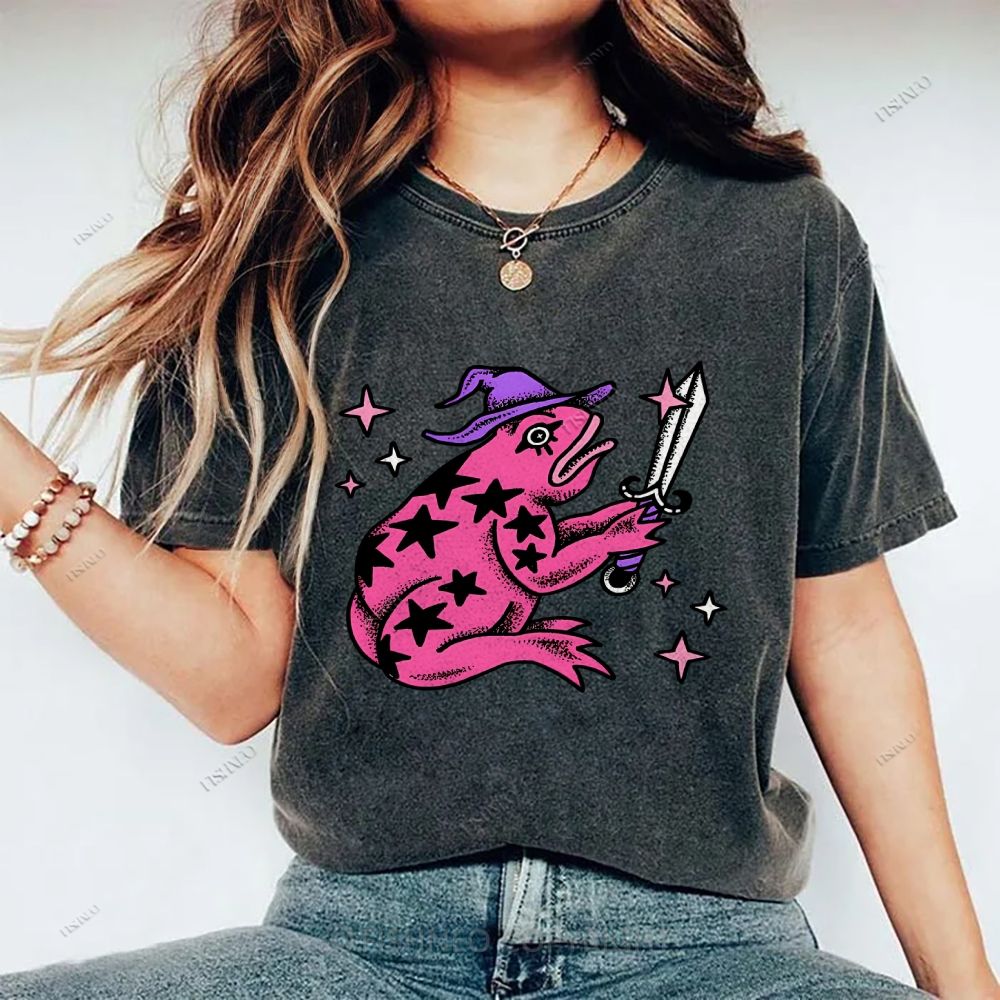 Unisex Frog Printed Washed Tee