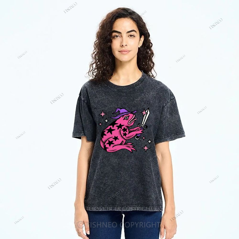 Unisex Frog Printed Washed Tee