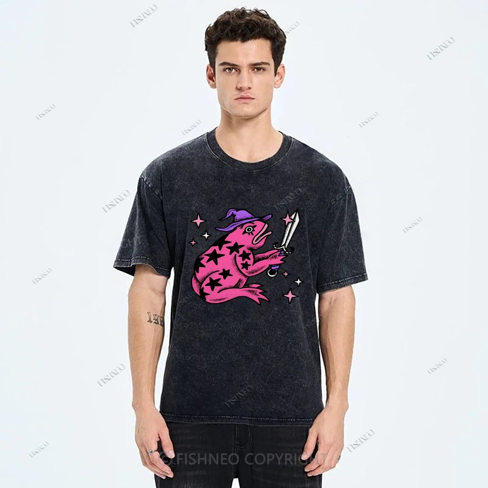Unisex Frog Printed Washed Tee