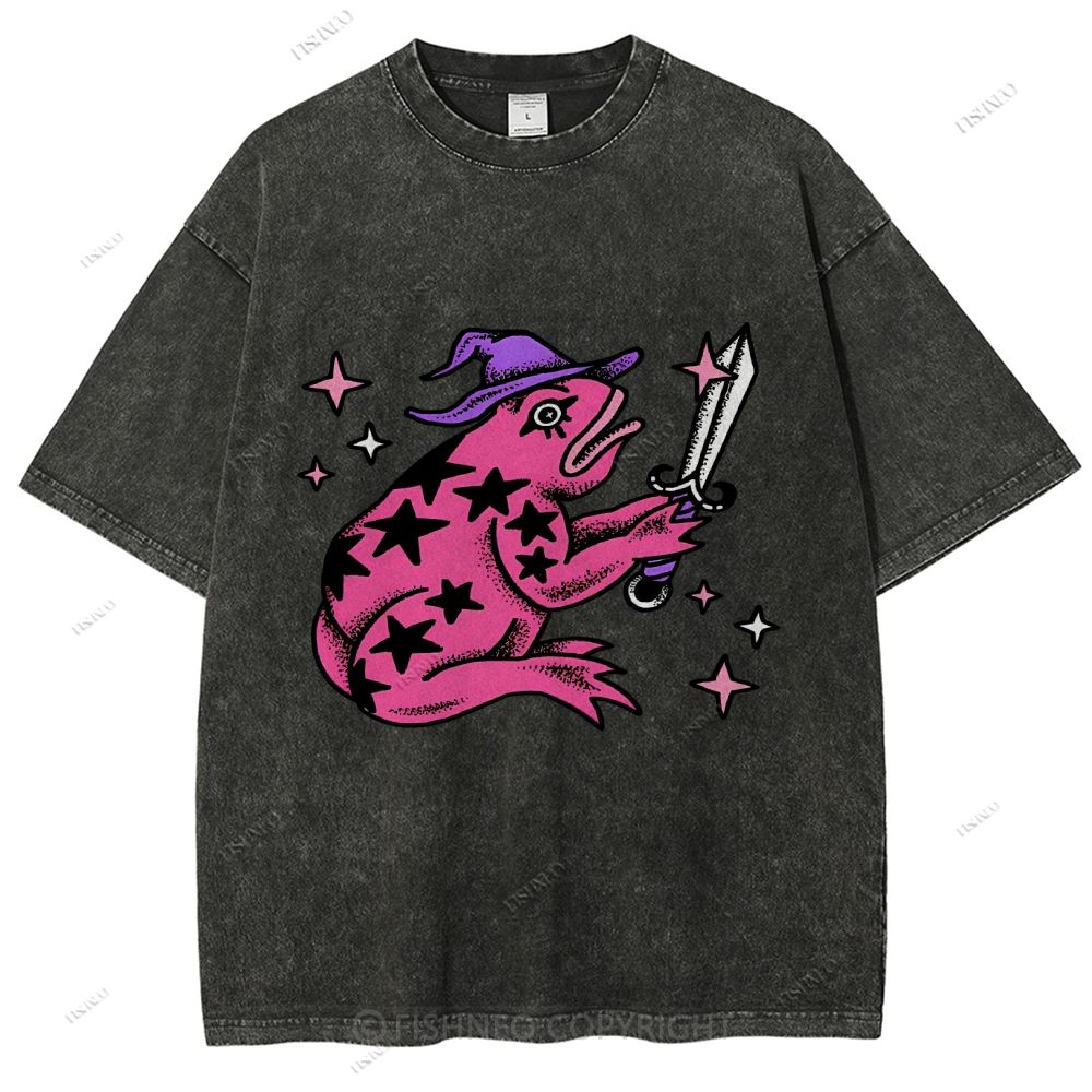 Unisex Frog Printed Washed Tee