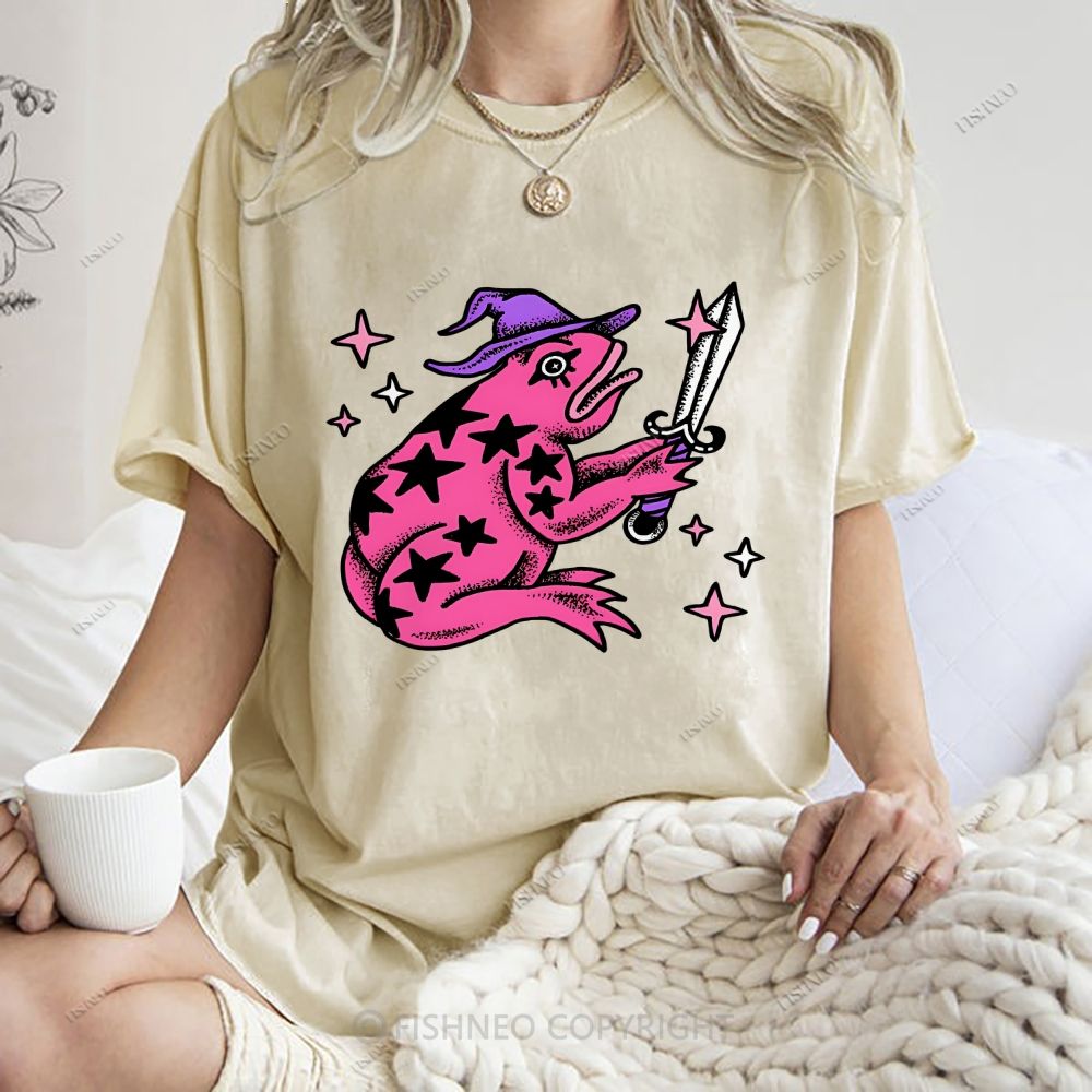 Unisex Frog Printed Washed Tee