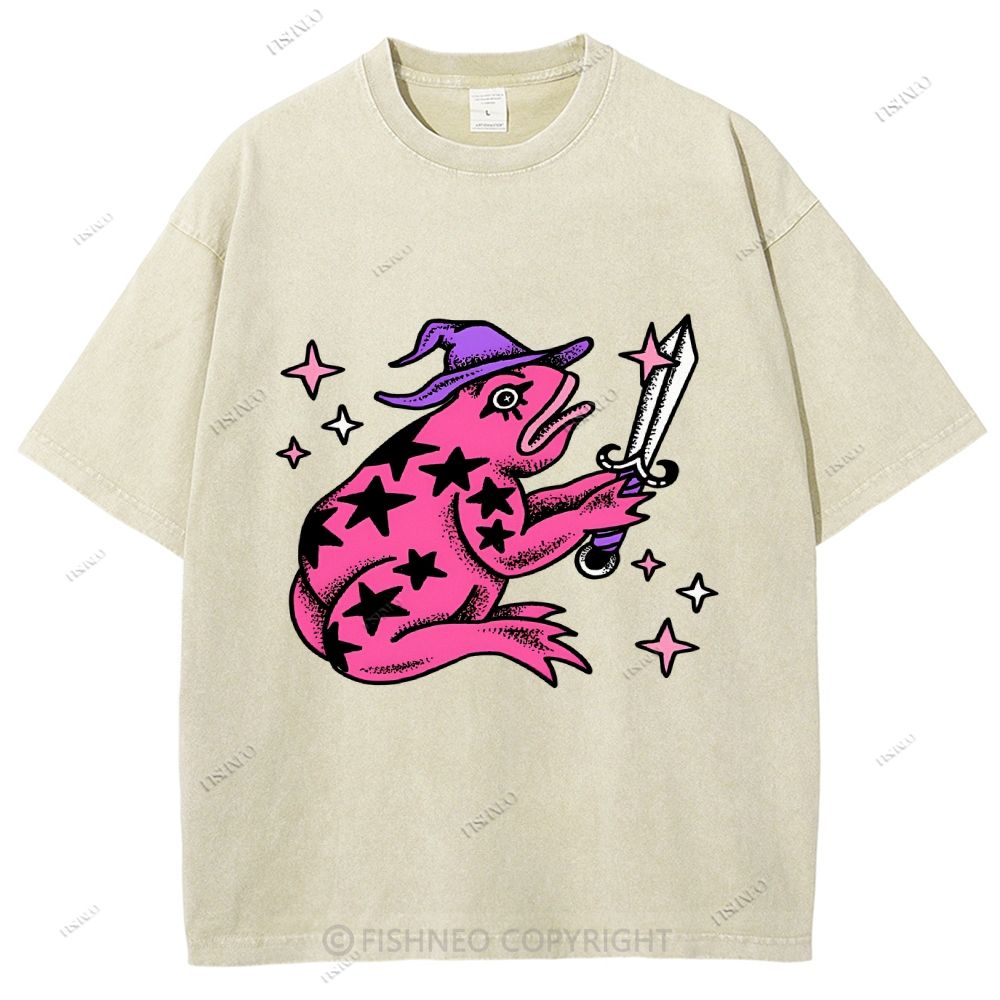 Unisex Frog Printed Washed Tee