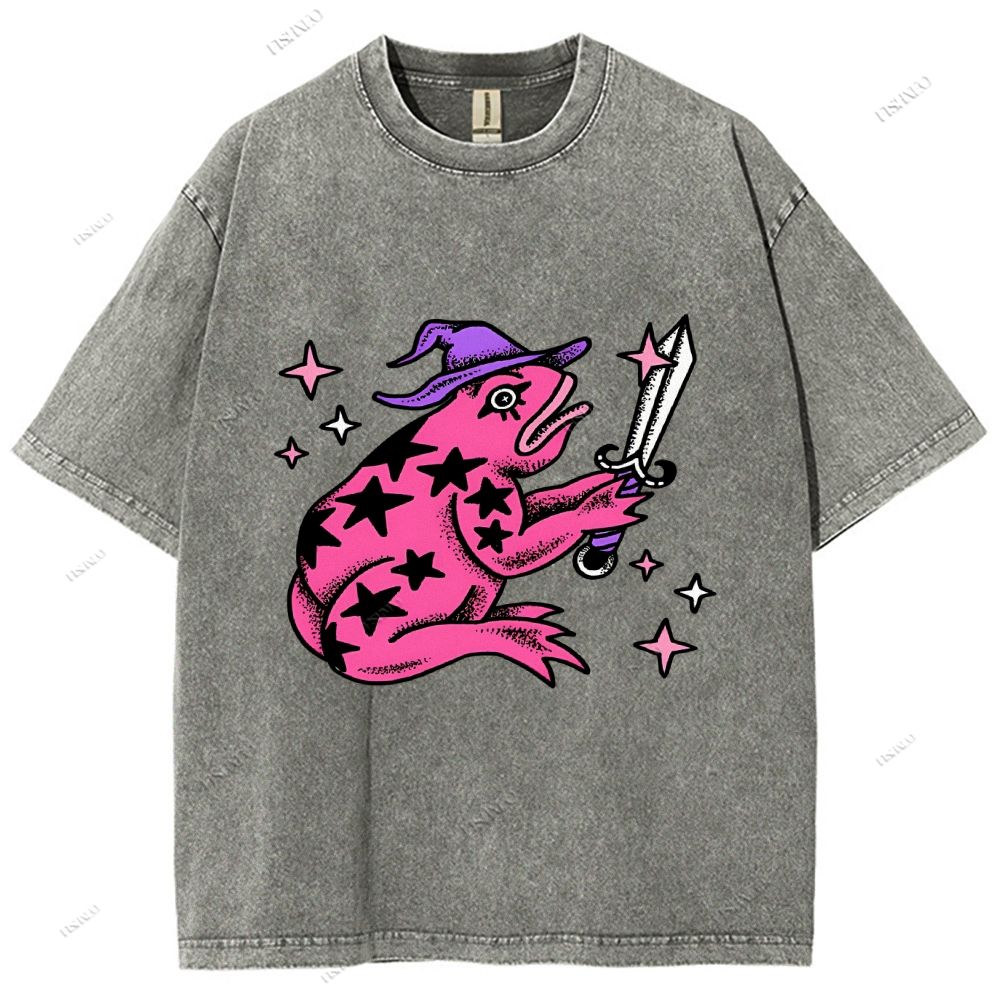 Unisex Frog Printed Washed Tee