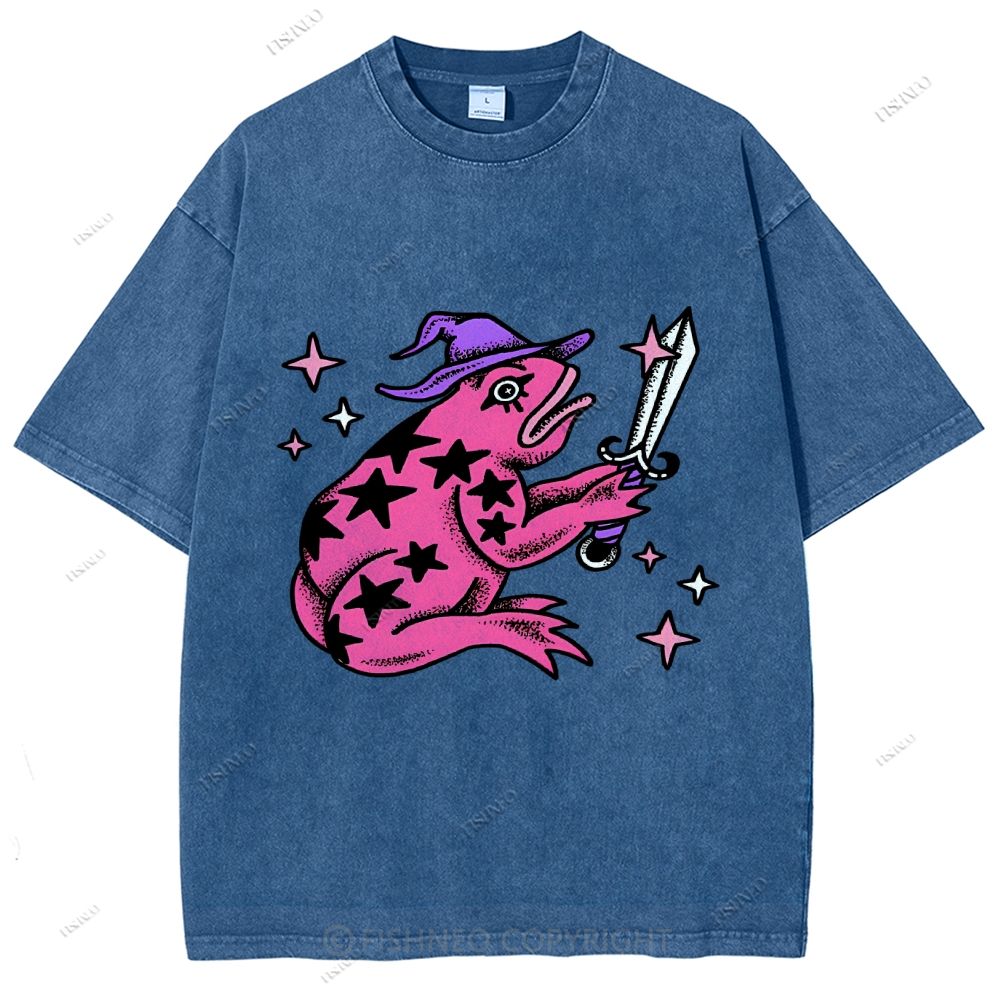 Unisex Frog Printed Washed Tee