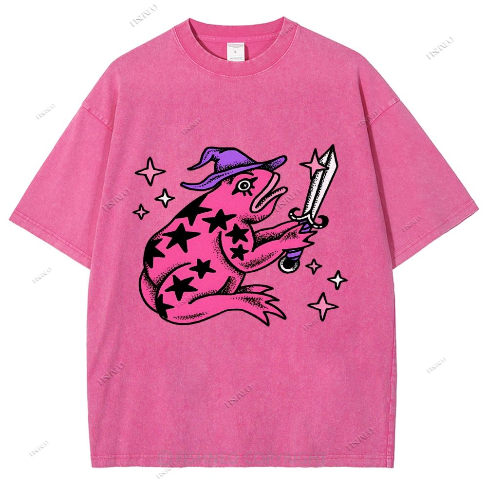 Unisex Frog Printed Washed Tee