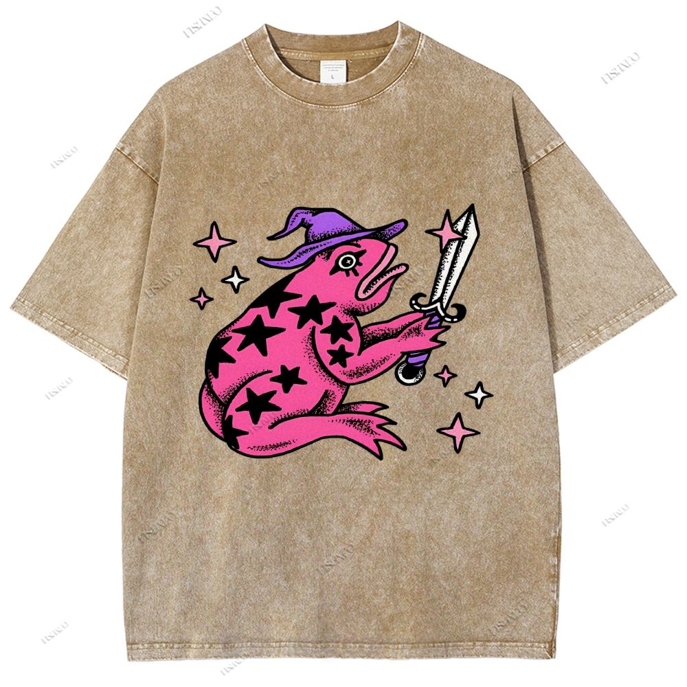 Unisex Frog Printed Washed Tee