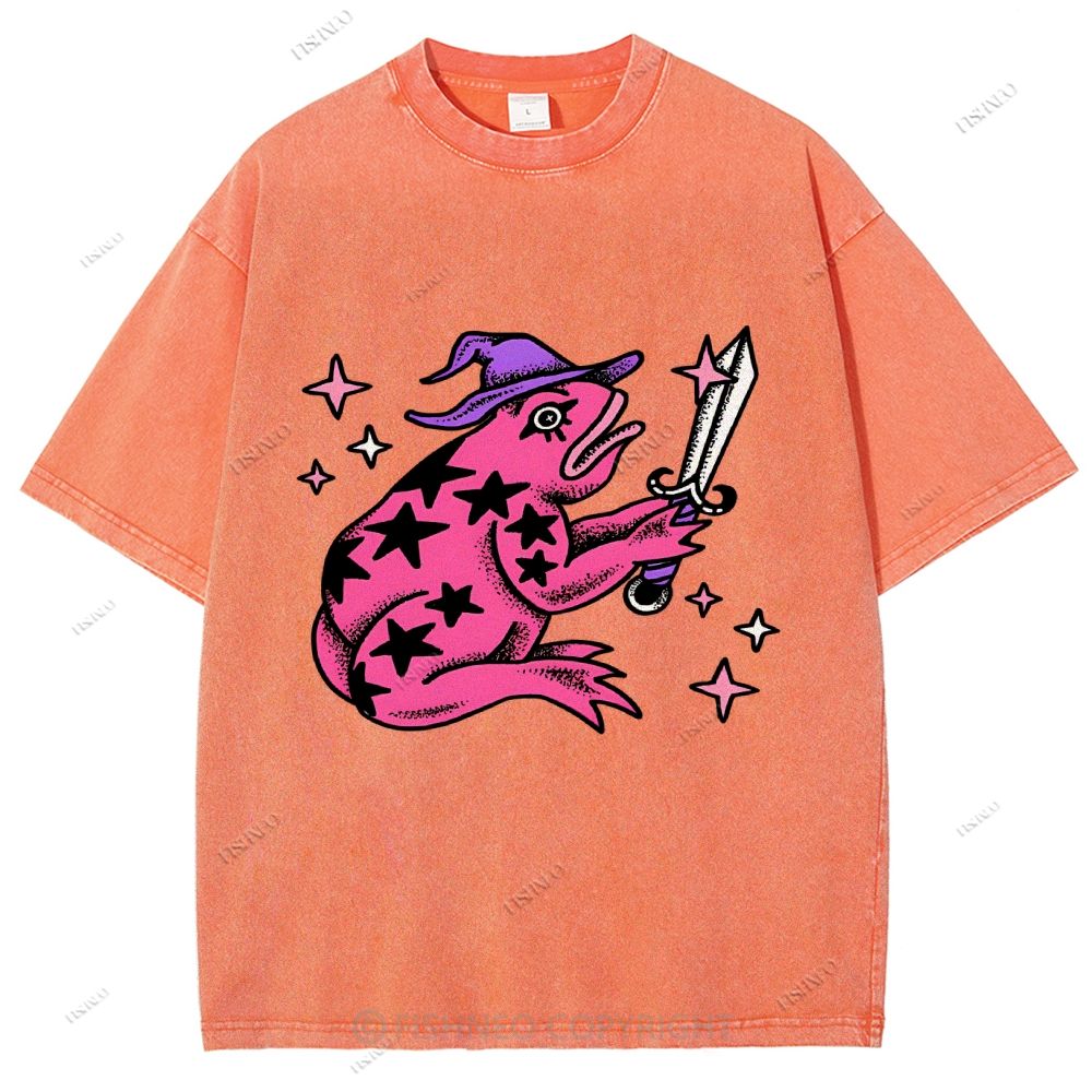 Unisex Frog Printed Washed Tee