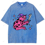Unisex Frog Printed Washed Tee