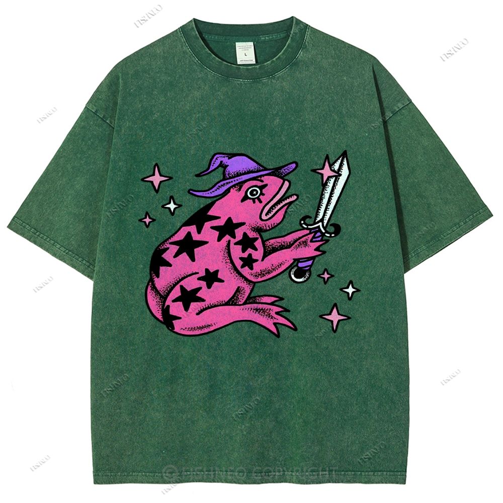 Unisex Frog Printed Washed Tee