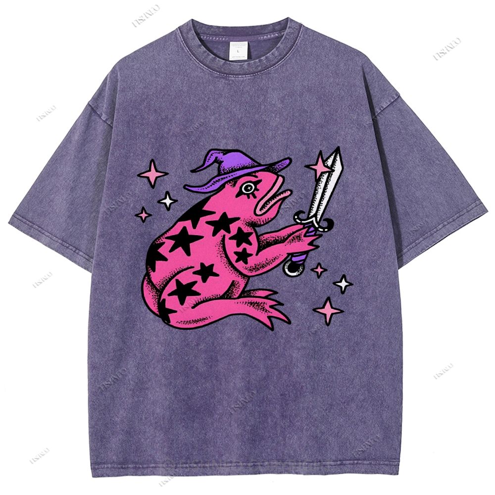 Unisex Frog Printed Washed Tee