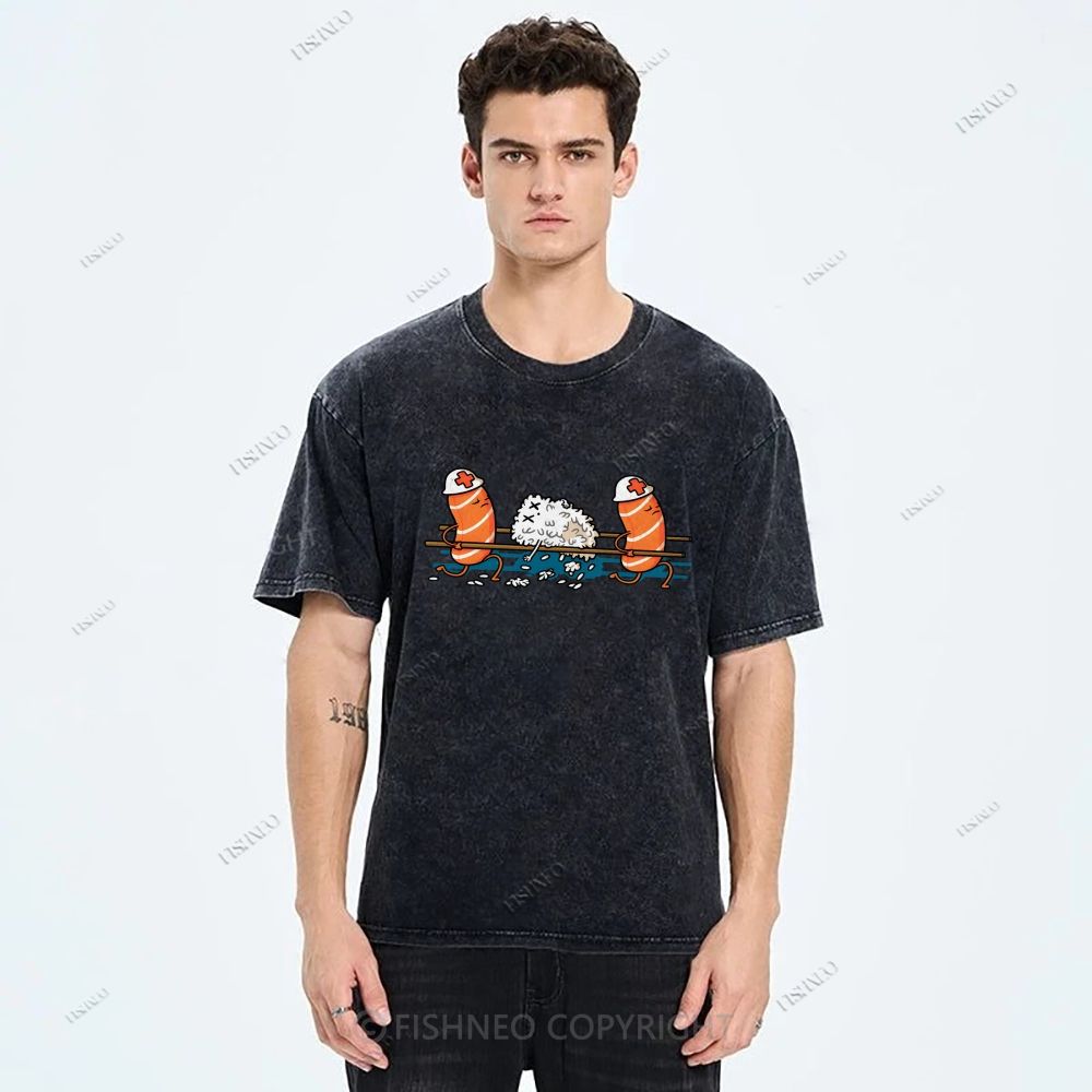Unisex Injured Sushi Printed Washed Tee