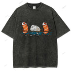 Unisex Injured Sushi Printed Washed Tee
