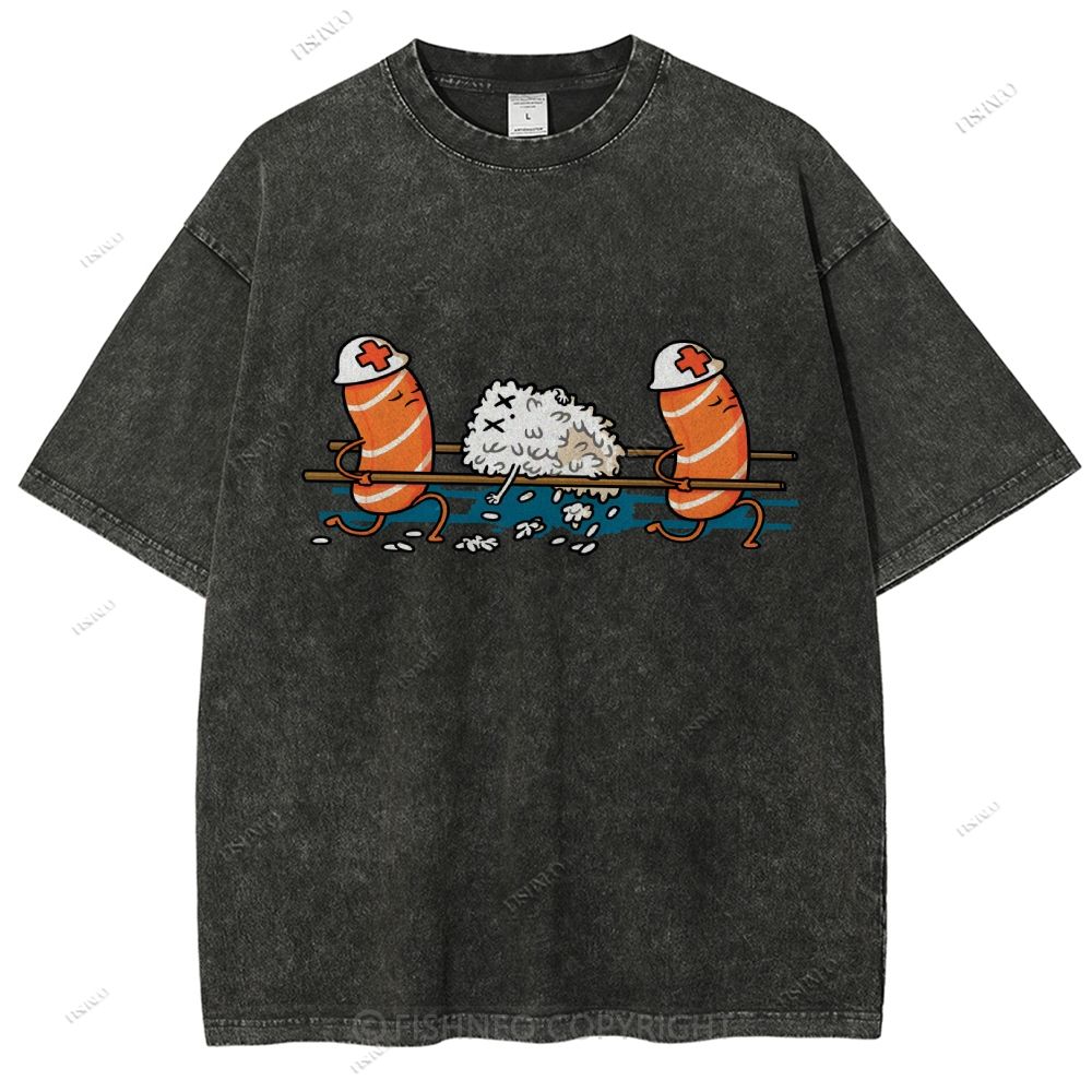 Unisex Injured Sushi Printed Washed Tee