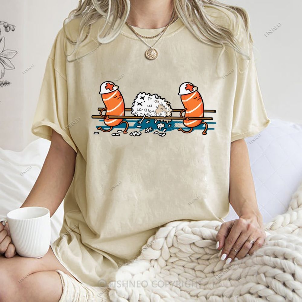 Unisex Injured Sushi Printed Washed Tee