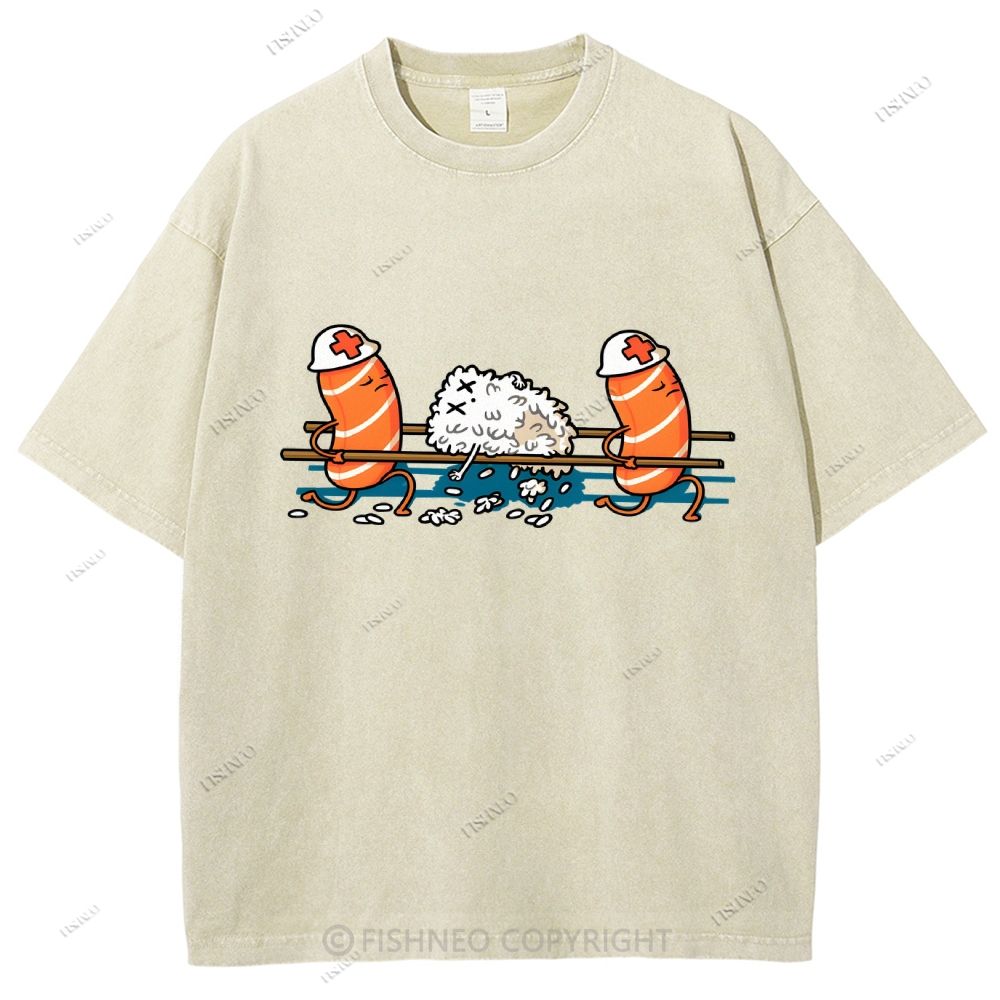 Unisex Injured Sushi Printed Washed Tee