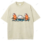 Unisex Injured Sushi Printed Washed Tee