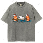 Unisex Injured Sushi Printed Washed Tee