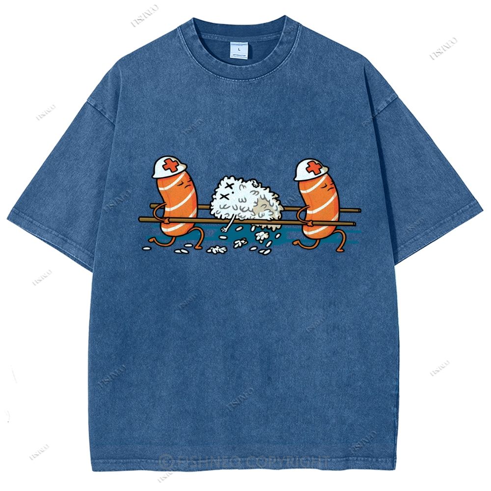 Unisex Injured Sushi Printed Washed Tee