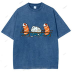 Unisex Injured Sushi Printed Washed Tee
