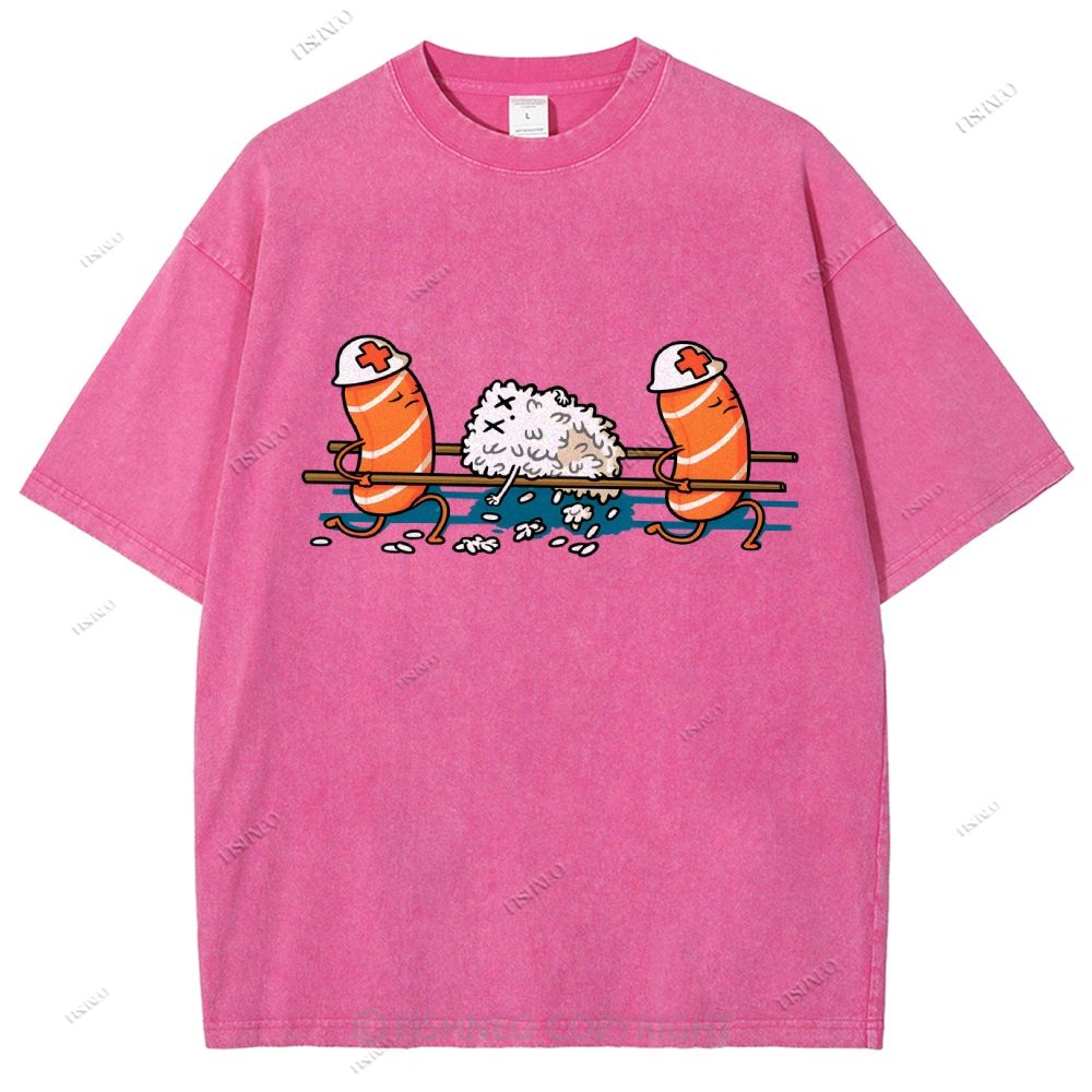 Unisex Injured Sushi Printed Washed Tee