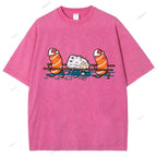 Unisex Injured Sushi Printed Washed Tee
