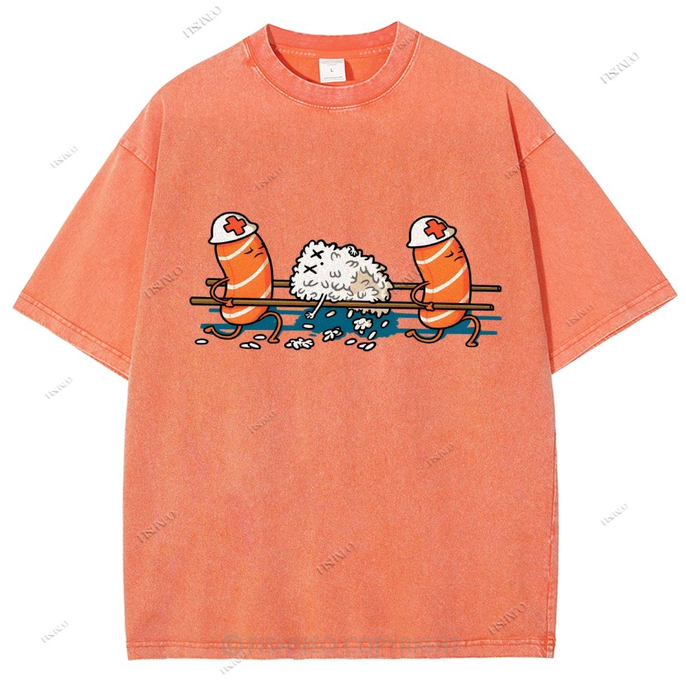 Unisex Injured Sushi Printed Washed Tee
