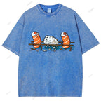 Unisex Injured Sushi Printed Washed Tee