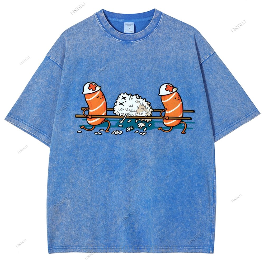 Unisex Injured Sushi Printed Washed Tee