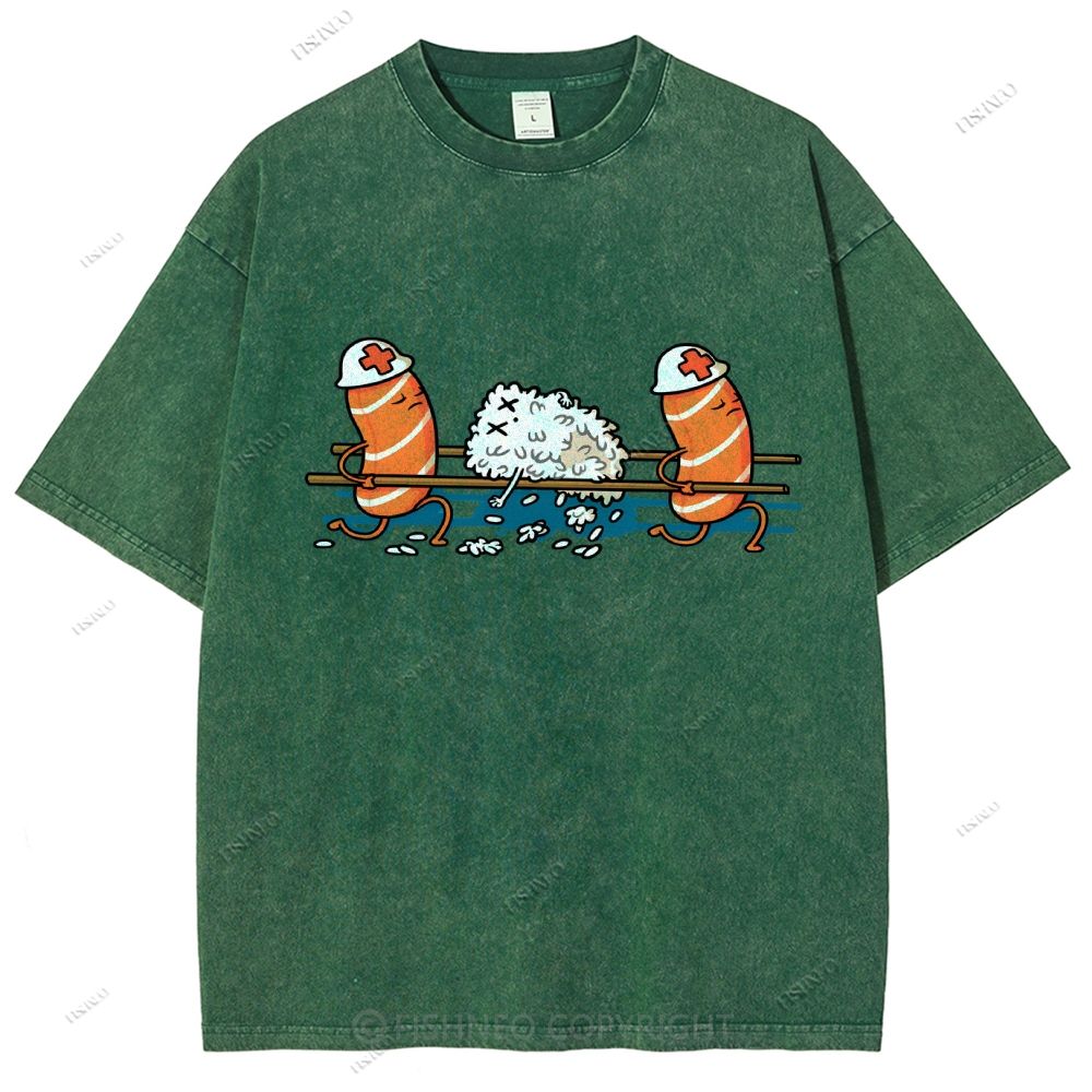 Unisex Injured Sushi Printed Washed Tee