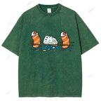 Unisex Injured Sushi Printed Washed Tee