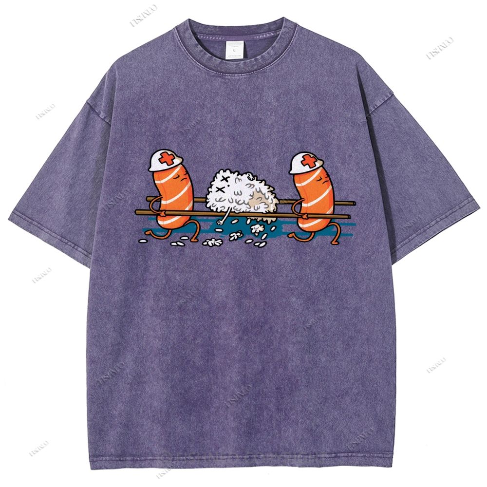 Unisex Injured Sushi Printed Washed Tee