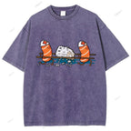 Unisex Injured Sushi Printed Washed Tee