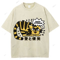 Unisex Japanese Tiger Printed Washed Tee