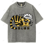 Unisex Japanese Tiger Printed Washed Tee