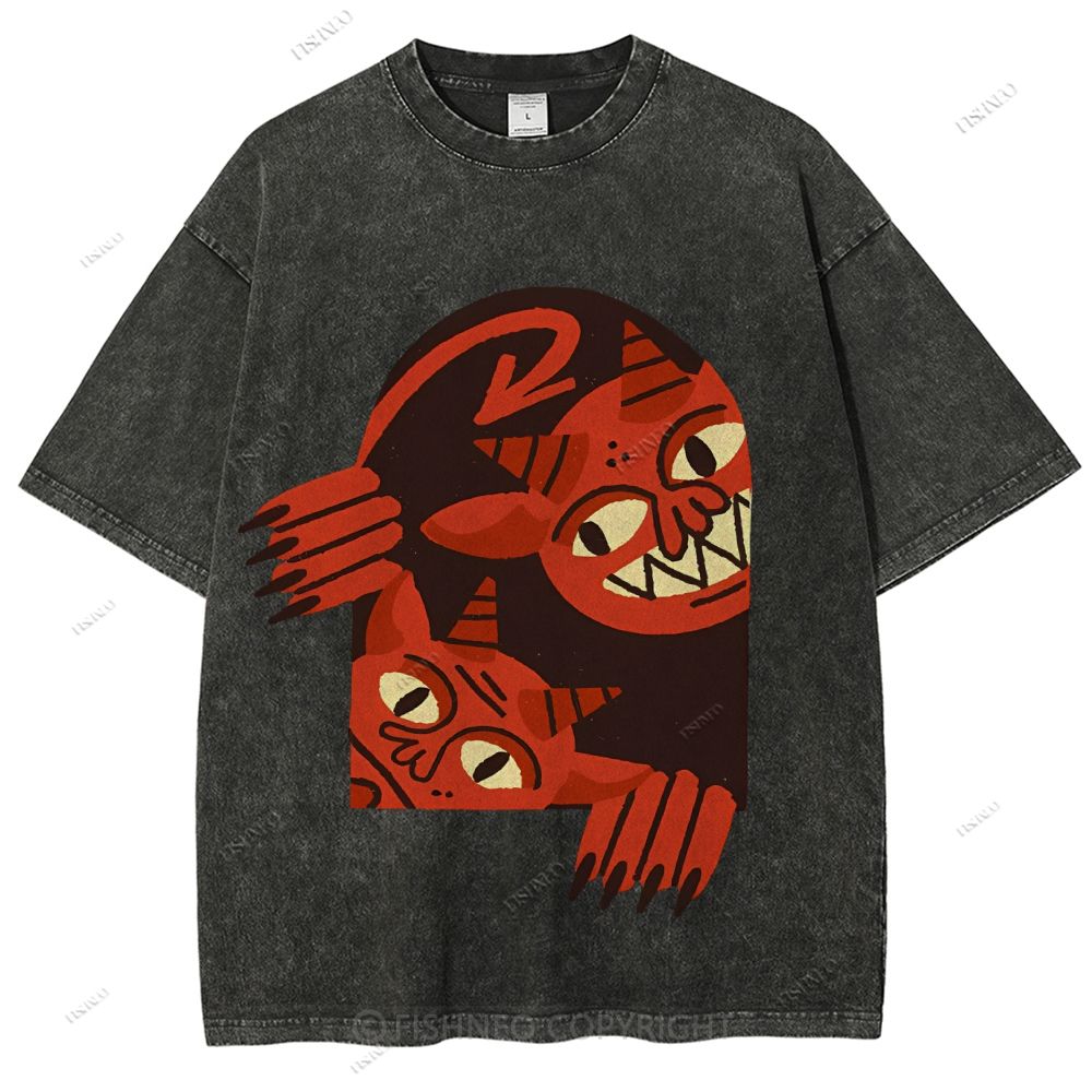 Unisex Monster Printed Washed Tee