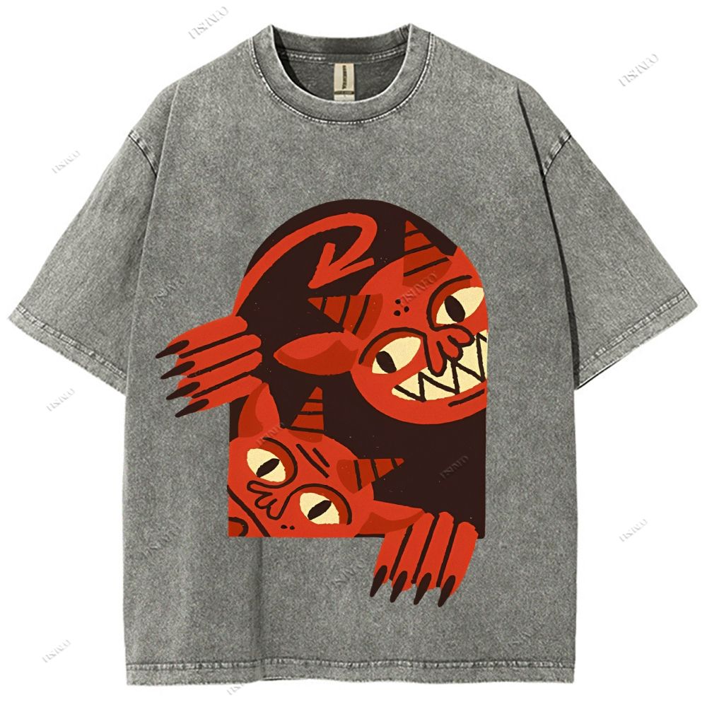 Unisex Monster Printed Washed Tee