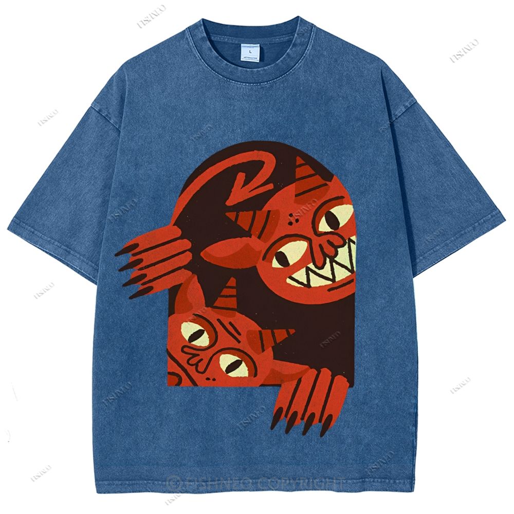 Unisex Monster Printed Washed Tee