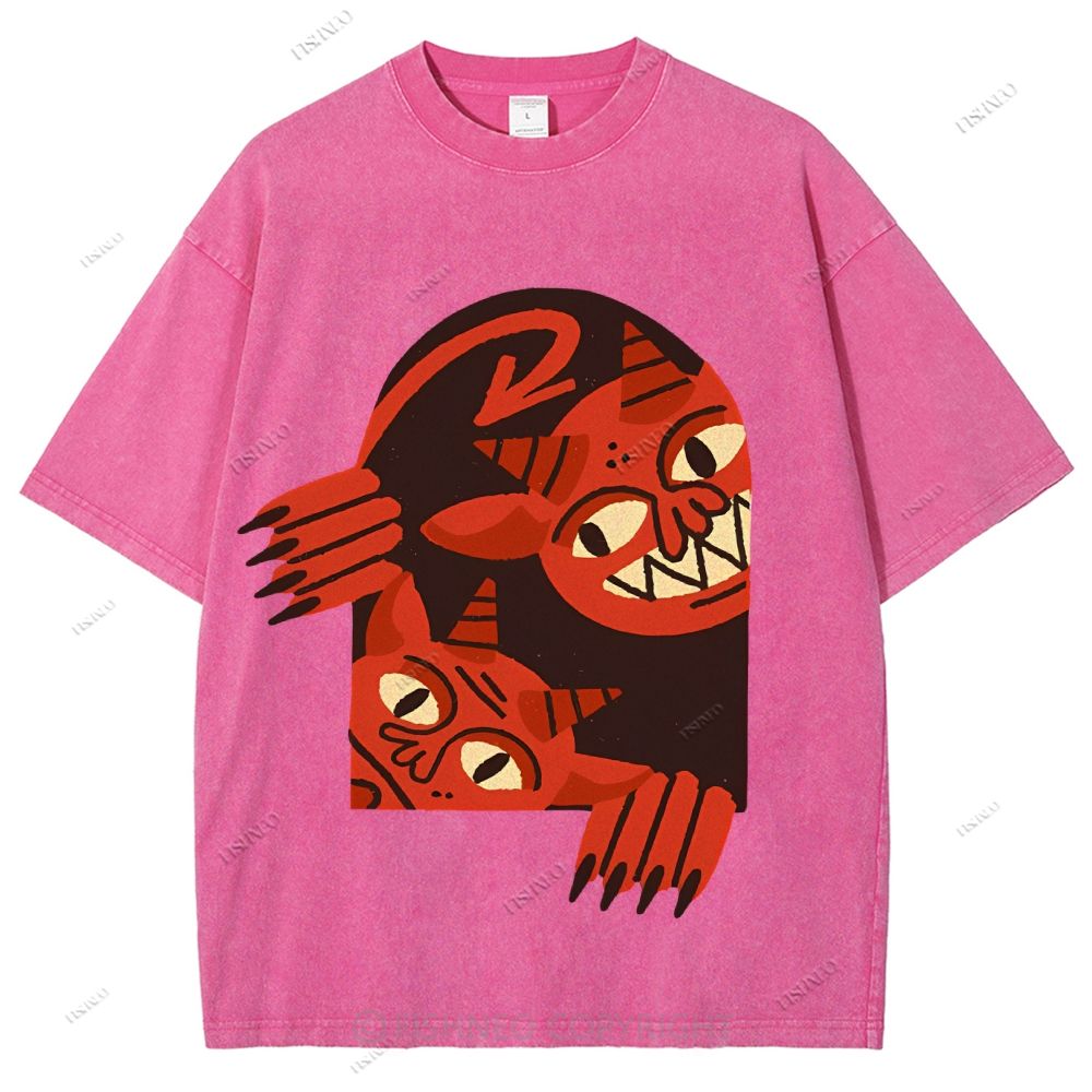 Unisex Monster Printed Washed Tee