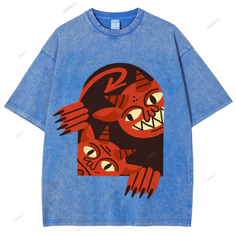 Unisex Monster Printed Washed Tee