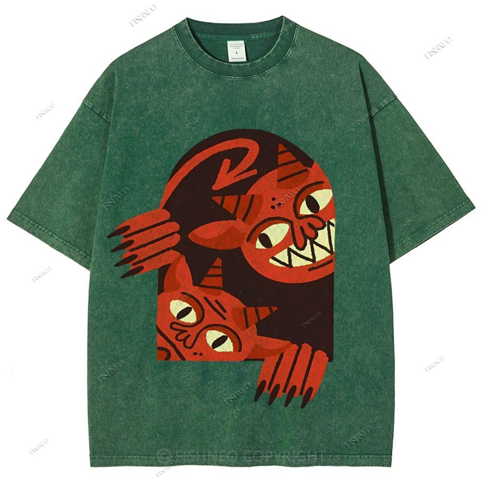 Unisex Monster Printed Washed Tee