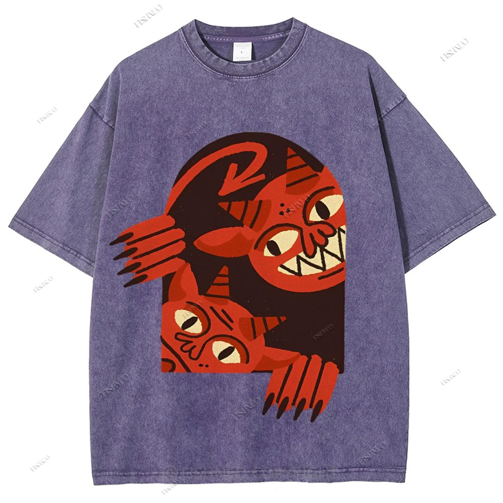 Unisex Monster Printed Washed Tee