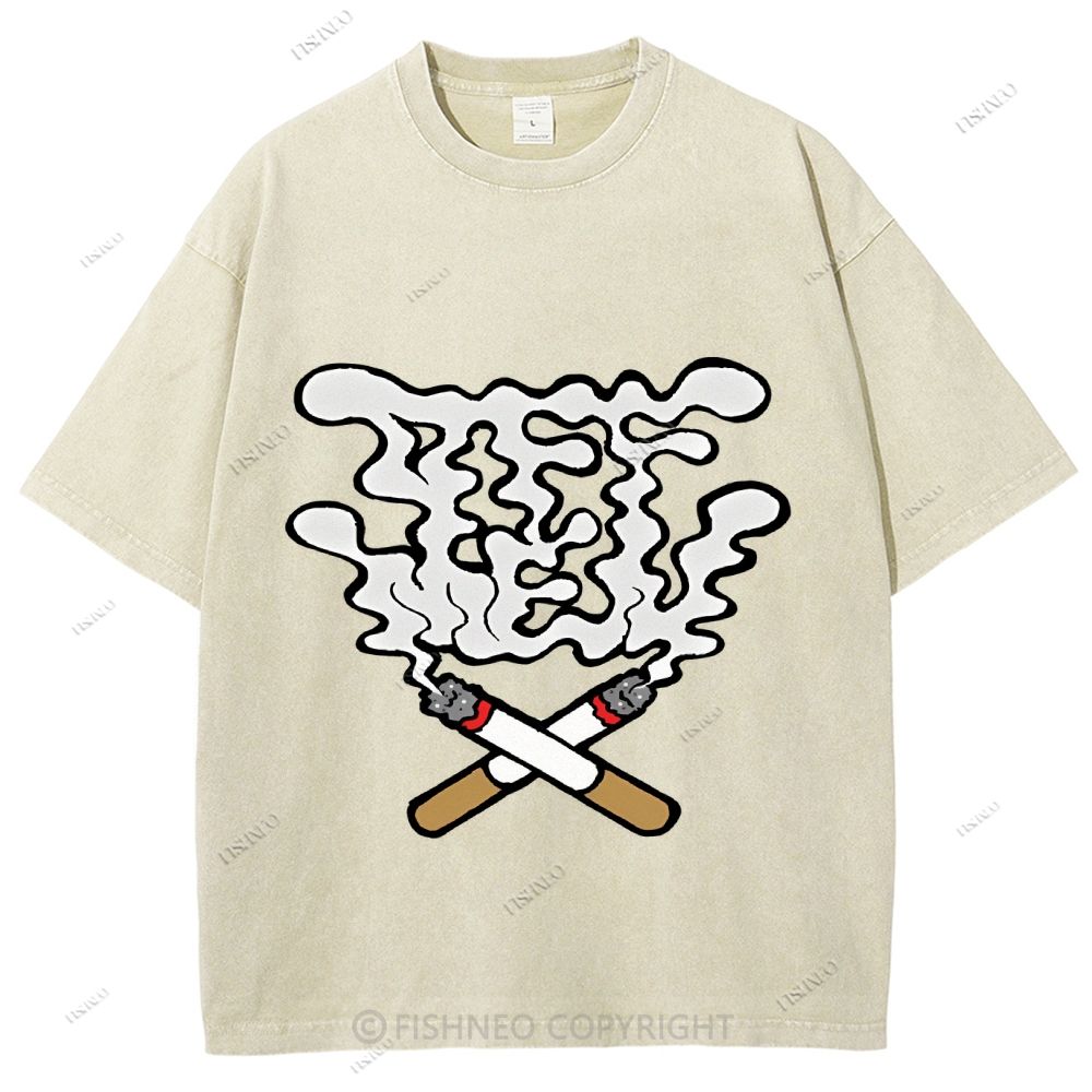 Unisex Cigarette Printed Washed Tee