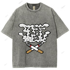 Unisex Cigarette Printed Washed Tee
