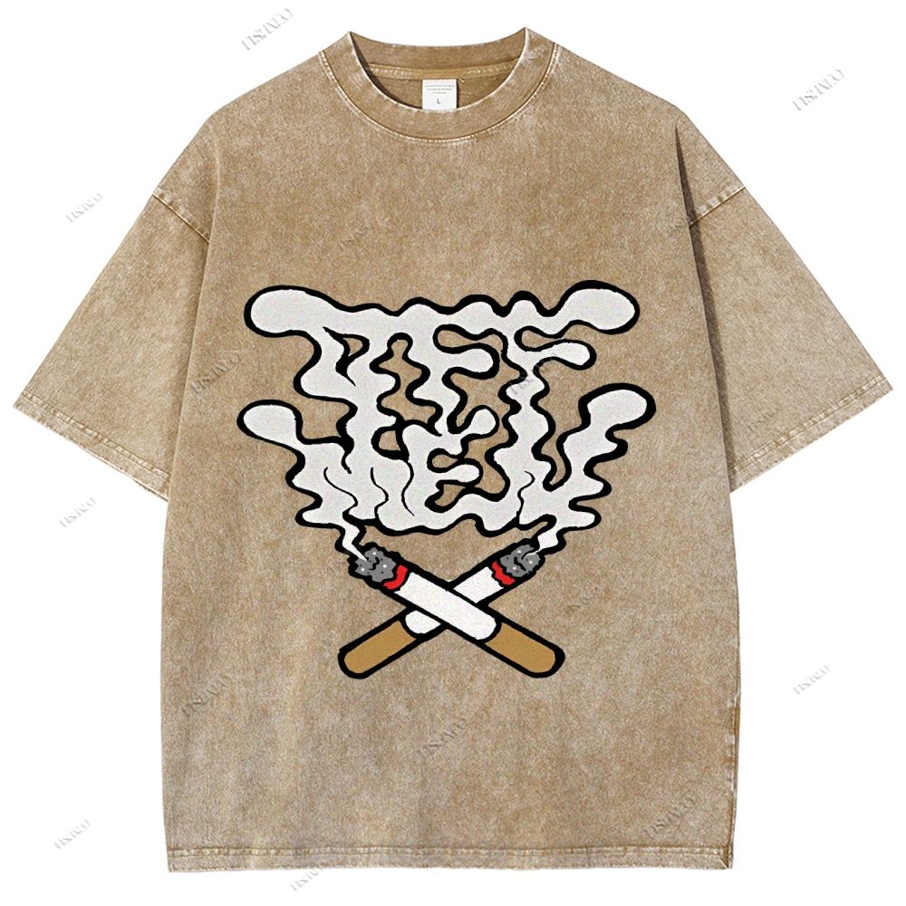 Unisex Cigarette Printed Washed Tee