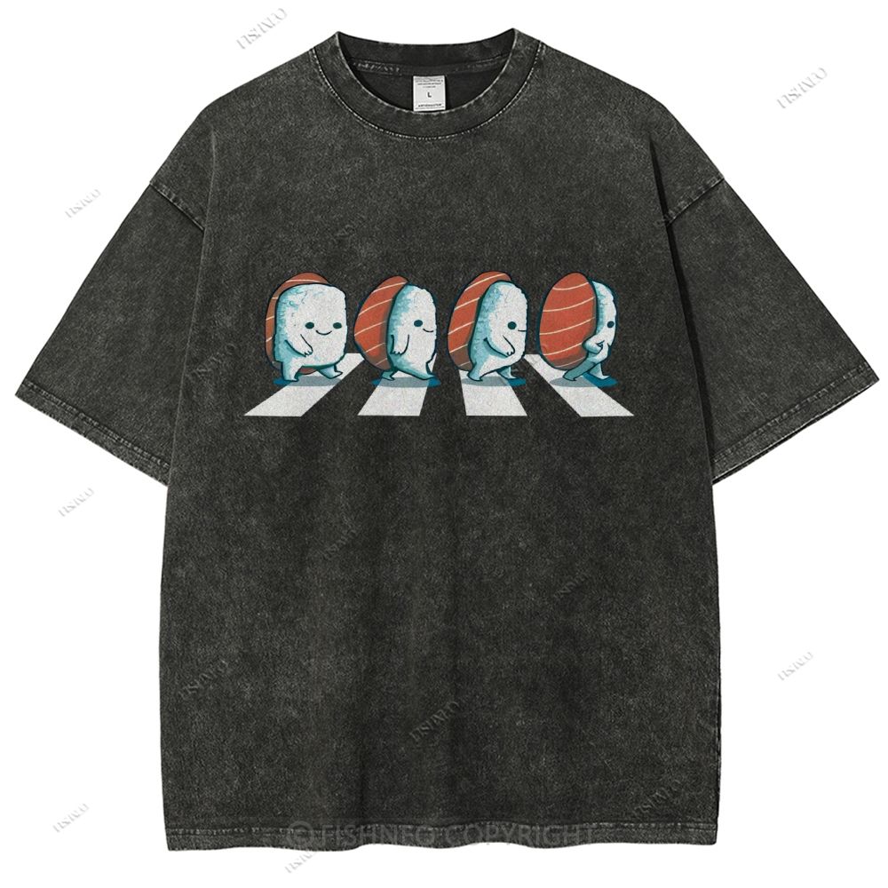 Unisex Cartoon Sushi Printed Washed Tee