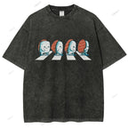 Unisex Cartoon Sushi Printed Washed Tee