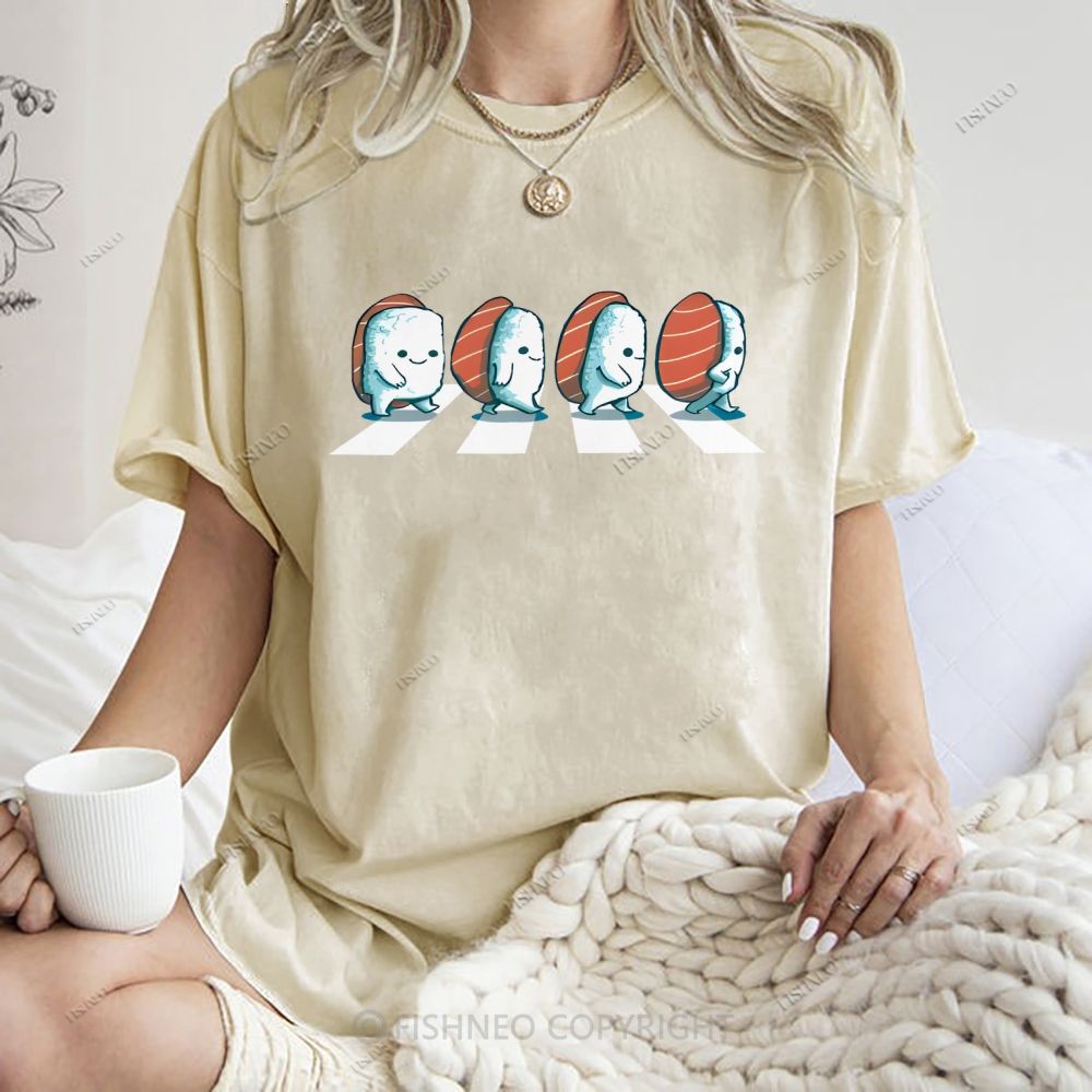 Unisex Cartoon Sushi Printed Washed Tee