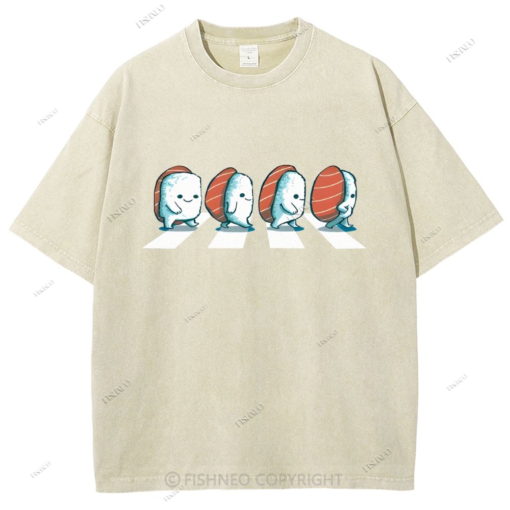 Unisex Cartoon Sushi Printed Washed Tee